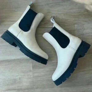 Anine Bing Cream and Black Ankle Boots